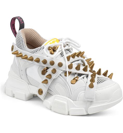 gucci shoes spikes and pearls|Gucci flashtrek with crystals white.